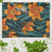 Blume, orange und blau geschirrtuch (Gefaltet)