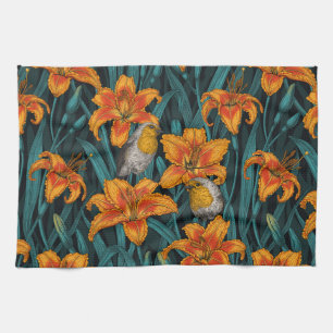 Blume, orange und blau geschirrtuch
