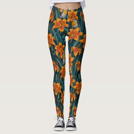 Blume, orange und blau leggings (Vorderseite)