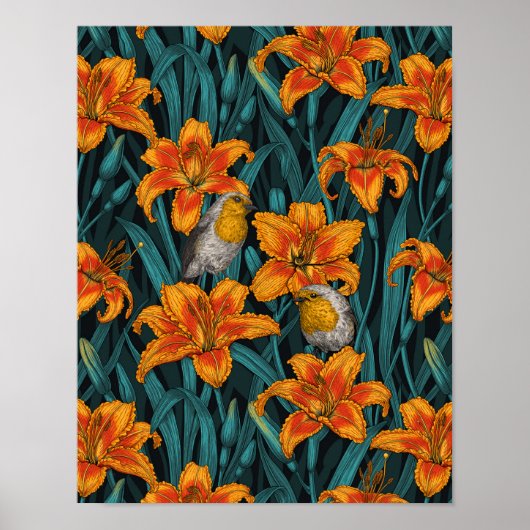 Blume, orange und blau poster (Vorne)