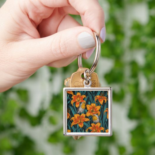 Blume, orange und blau schlüsselanhänger (Hand)