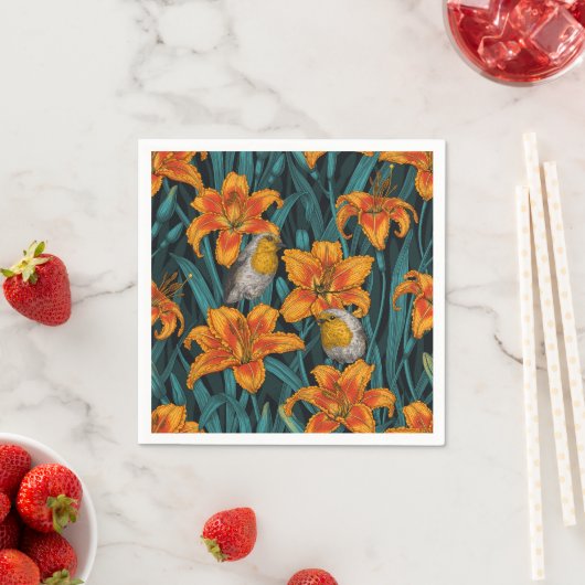 Blume, orange und blau serviette (Beispiel)