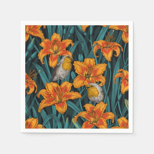 Blume, orange und blau serviette (Vorderseite)