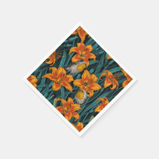 Blume, orange und blau serviette (Ecke)
