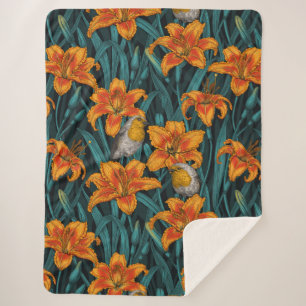 Blume, orange und blau sherpadecke