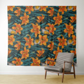 Blume, orange und blau wandteppich (Beispiel (Horizontal))
