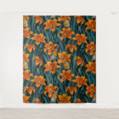 Blume, orange und blau wandteppich (Vorderseite)