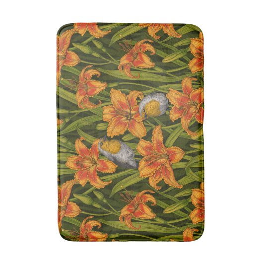 Blume, orange und dunkelgrün badematte (Vorderseite Vertikal)