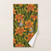 Blume, orange und dunkelgrün badhandtuch set (Handtuch)