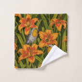 Blume, orange und dunkelgrün badhandtuch set (Waschlappen)