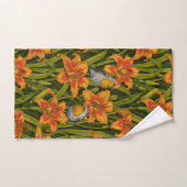 Blume, orange und dunkelgrün badhandtuch set (Handtuch)