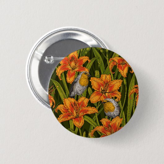 Blume, orange und dunkelgrün button (Vorne & Hinten)