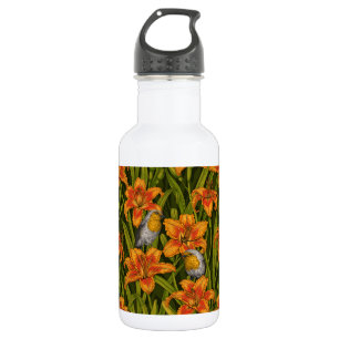 Blume, orange und dunkelgrün edelstahlflasche