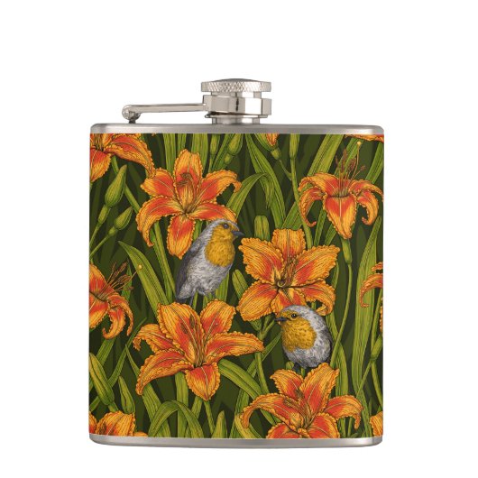 Blume, orange und dunkelgrün flachmann (Vorderseite)