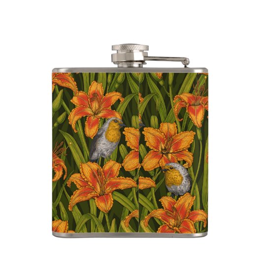 Blume, orange und dunkelgrün flachmann (Rückseite)