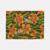 Blume, orange und dunkelgrün fleecedecke (Vorderseite (Horizontal))