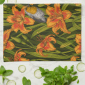 Blume, orange und dunkelgrün geschirrtuch (Gefaltet)