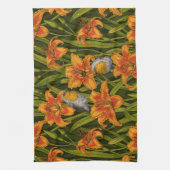 Blume, orange und dunkelgrün geschirrtuch (Vertikal)