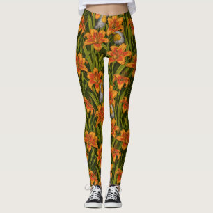 Blume, orange und dunkelgrün leggings