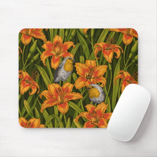 Blume, orange und dunkelgrün mousepad (Mit Mouse)