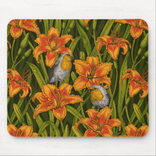 Blume, orange und dunkelgrün mousepad