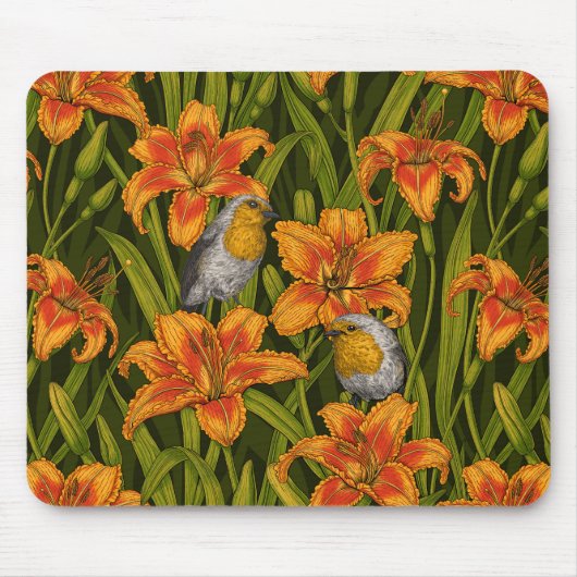 Blume, orange und dunkelgrün mousepad (Vorne)