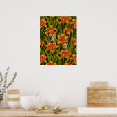 Blume, orange und dunkelgrün poster (Küche)