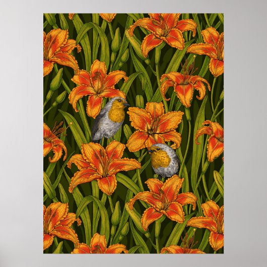 Blume, orange und dunkelgrün poster (Vorne)