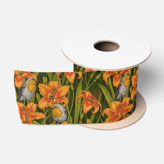 Blume, orange und dunkelgrün satinband (Spule)