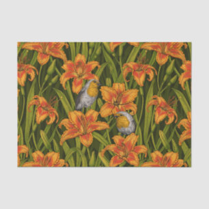 Blume, orange und dunkelgrün seidenpapier