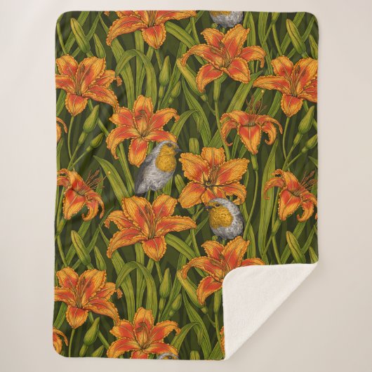 Blume, orange und dunkelgrün sherpadecke (Vorderseite)