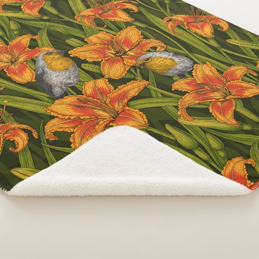 Blume, orange und dunkelgrün sherpadecke (3/4)