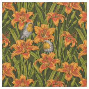 Blume, orange und dunkelgrün stoff