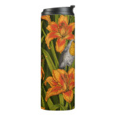 Blume, orange und dunkelgrün thermosbecher (Nach links gedreht)