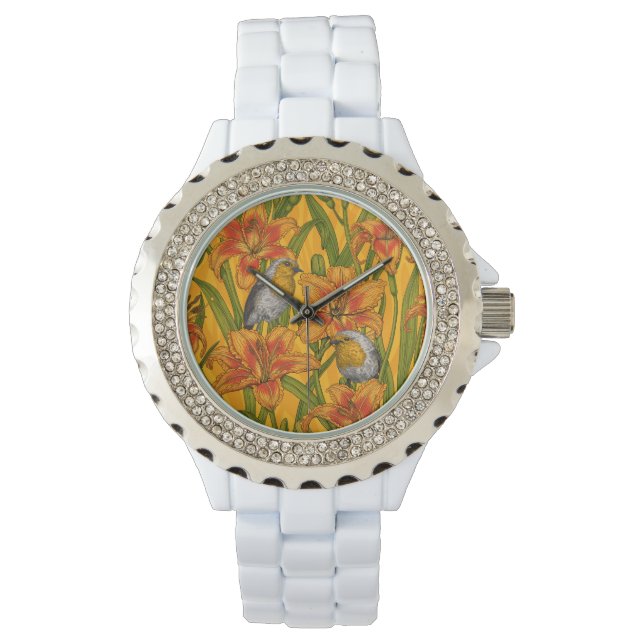 Blume, orange und grün armbanduhr (Vorderseite)