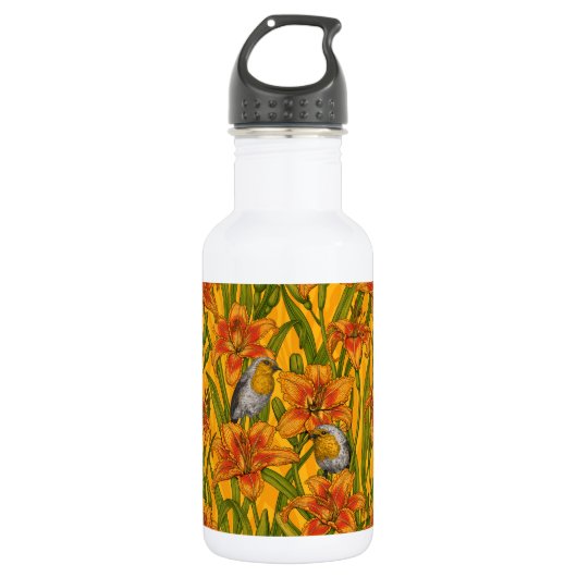 Blume, orange und grün edelstahlflasche (Vorderseite)