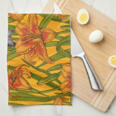 Blume, orange und grün geschirrtuch (Viertel Falte)