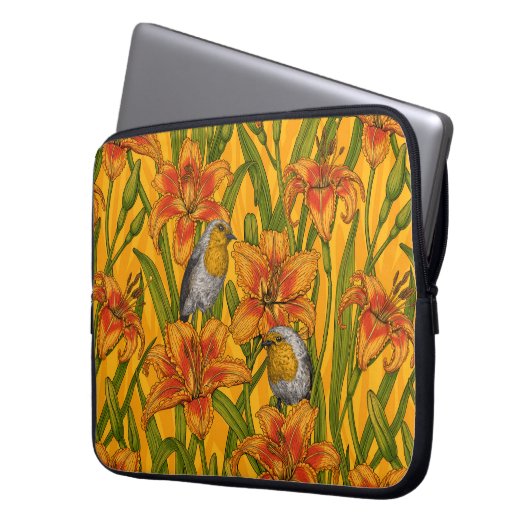 Blume, orange und grün laptopschutzhülle (Vorderseite Links)