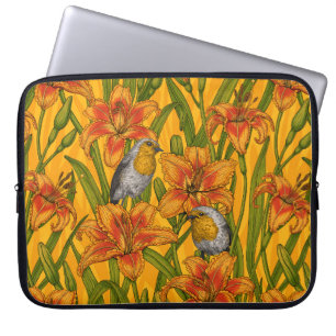 Blume, orange und grün laptopschutzhülle