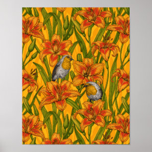 Blume, orange und grün poster
