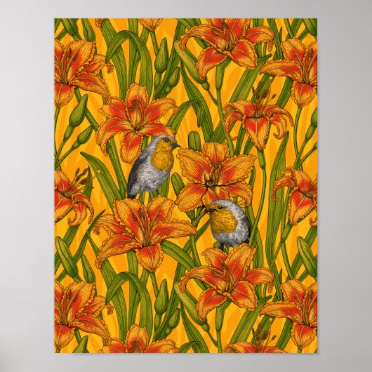 Blume, orange und grün poster (Vorne)