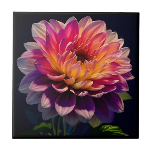 Blume Orange und Pink Dahlia Fliese (Vorderseite)