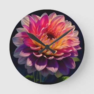 Blume Orange und Pink Dahlia Runde Wanduhr