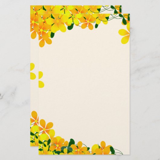 Blume Orangen- und Gelbgrenze Briefpapier (Vorne/Hinten)