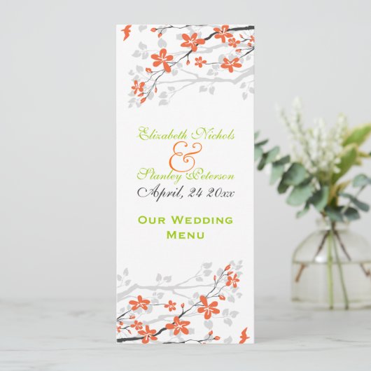 Blume Orangenkalk, grüne Hochzeitskarte Menükarte (Stehend Vorderseite)