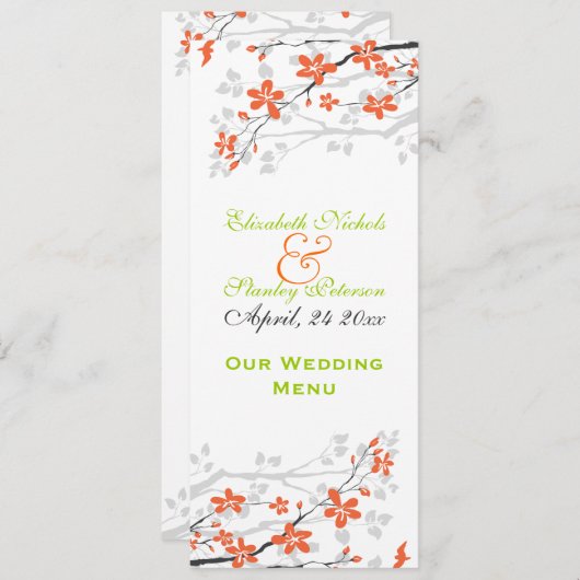 Blume Orangenkalk, grüne Hochzeitskarte Menükarte (Vorne/Hinten)