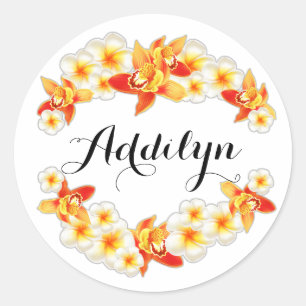 Blume Orchid und Plumeria, Elegant Runder Aufkleber