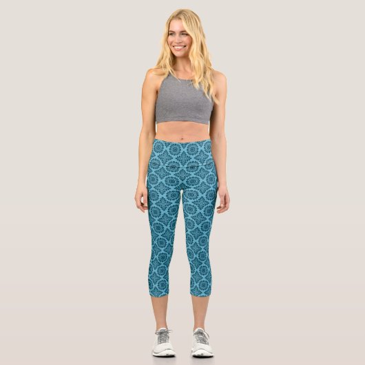 Blume-Ornament Barockblau 21102020 Capri Leggings (Vorderseite)