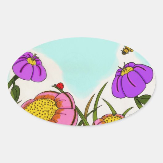 Blume Oval Stickers - Set von 20 (Vorderseite)