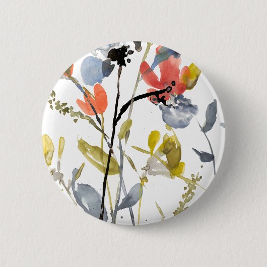 Blume Overlay - Aquarell-Blume und -Stiele Button (Vorderseite)